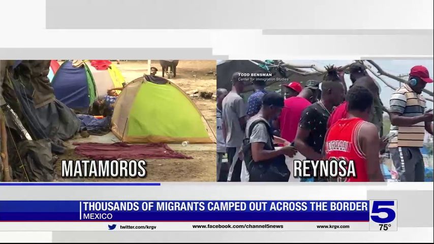Thousands of migrants camped out across the border