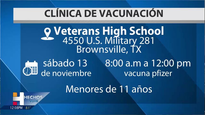 Clínica de vacunación para niños entre los 5 y 11 años de edad en Brownsville 