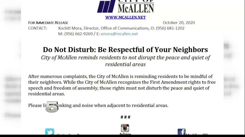 McAllen reminds residents to limit noise in neighborhoods