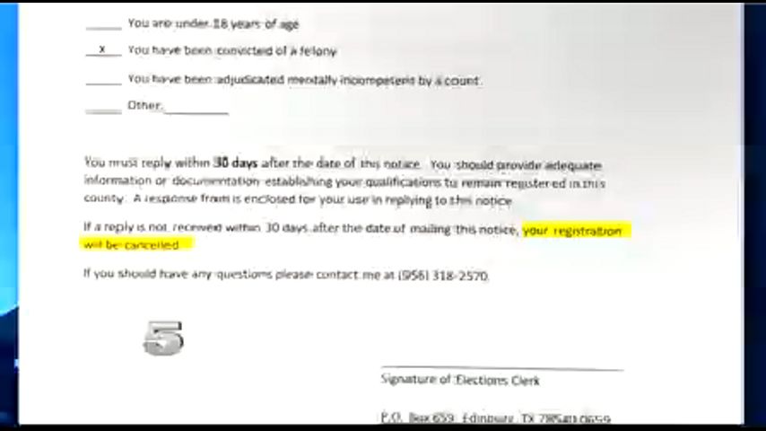 Woman Receives Letter Stating Ineligibility to Vote