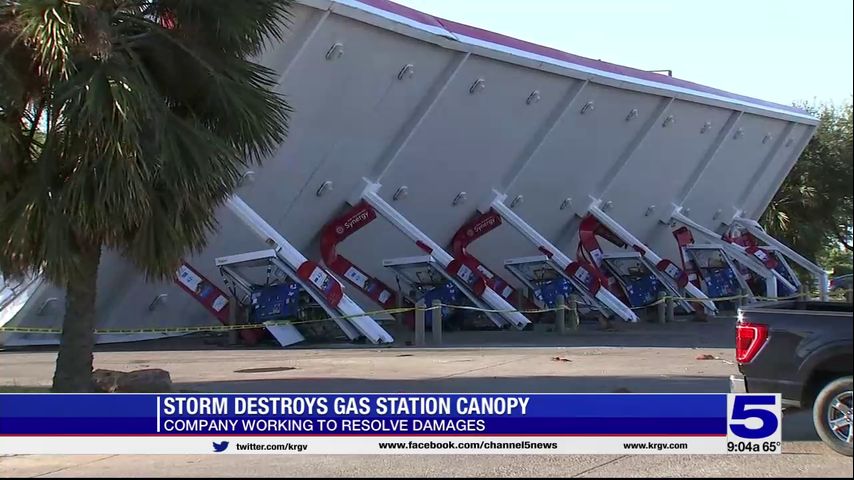 Storm destroys gas station canopy in McAllen