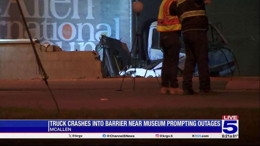 Truck crashes into barrier at McAllen museum causing power outages