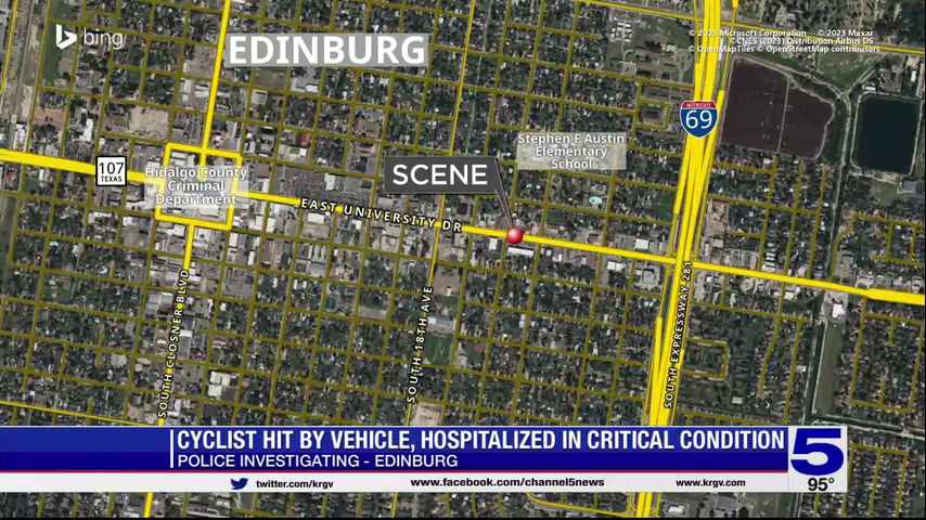 Cyclist hospitalized after being struck by vehicle in Edinburg, spokesperson says