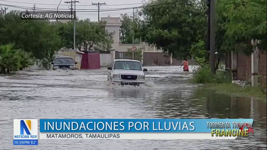 Calles inundadas tras las fuertes lluvias en Matamoros, Tamaulipas