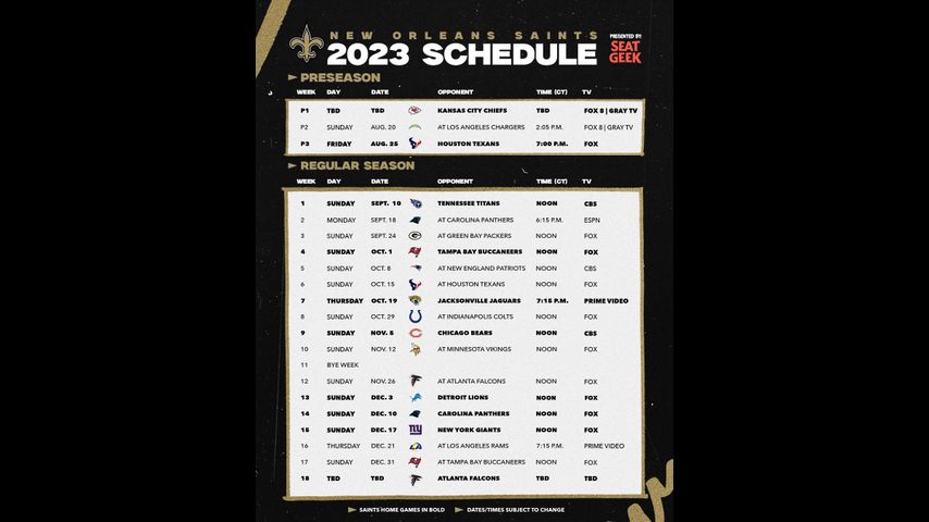 new orleans saints schedule