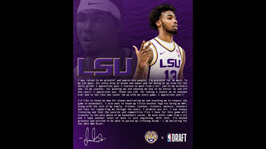 LSU forward Tari Eason declares for NBA Draft