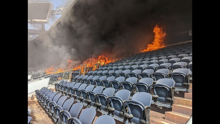 A fire burned through parts of Empower Field at Mile High on