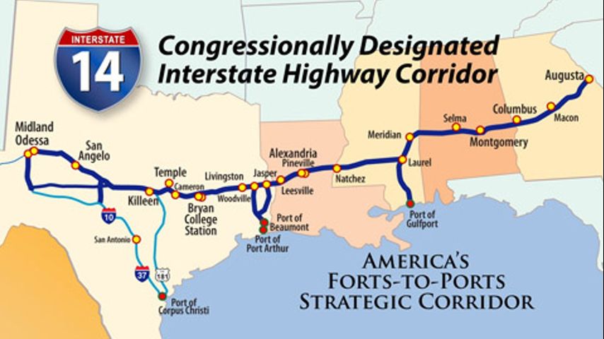 Proposed Interstate 14 would run through central Louisiana, connect ...