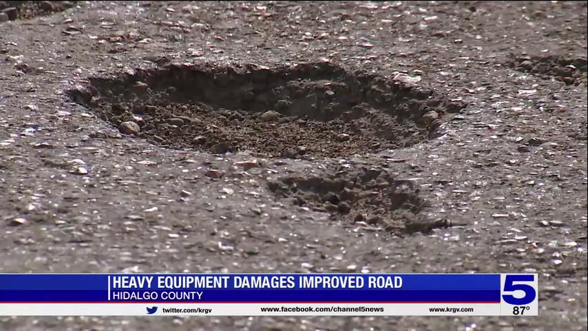 Heavy equipment damages improved road in Mercedes