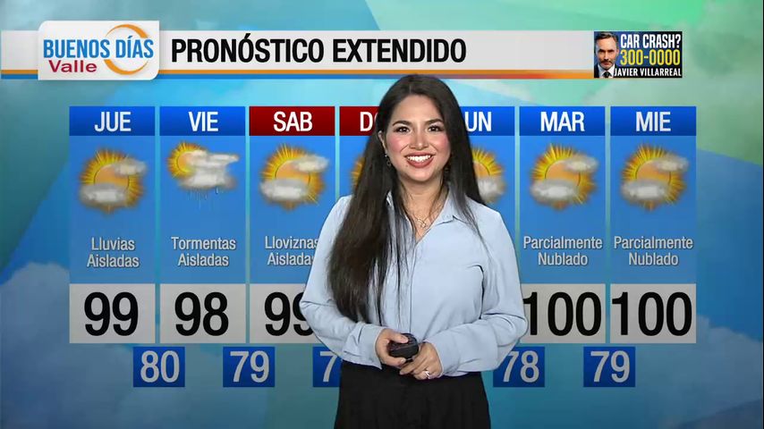 Jueves 16 de Mayo: Parcialmente nublado con temperaturas en los 90 °F