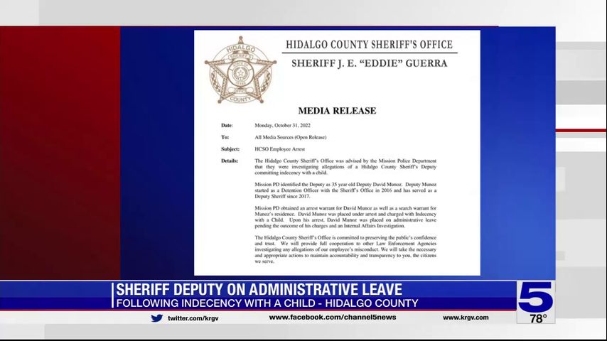 Hidalgo County Sheriff's Office deputy arrested on indecency with a ...