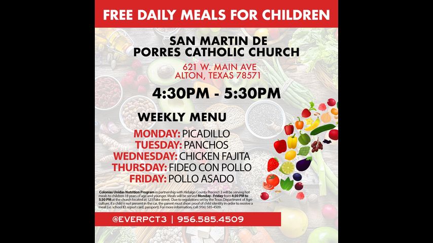 Hidalgo County Precinct 3 offering free meals to kids this week
