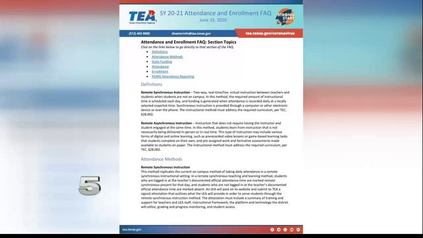 Texas Education Agency releases new guidelines on school reopenings