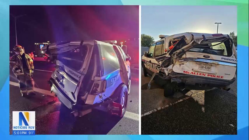 Patrulla policial de McAllen impactada mientras respondiendo accidente mortal en la autopista