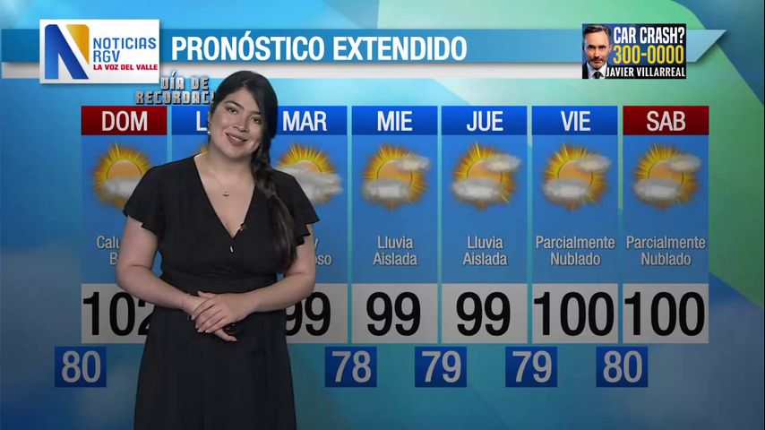 Sábado 25 de Mayo: Temperaturas cálidas en los 90 °F