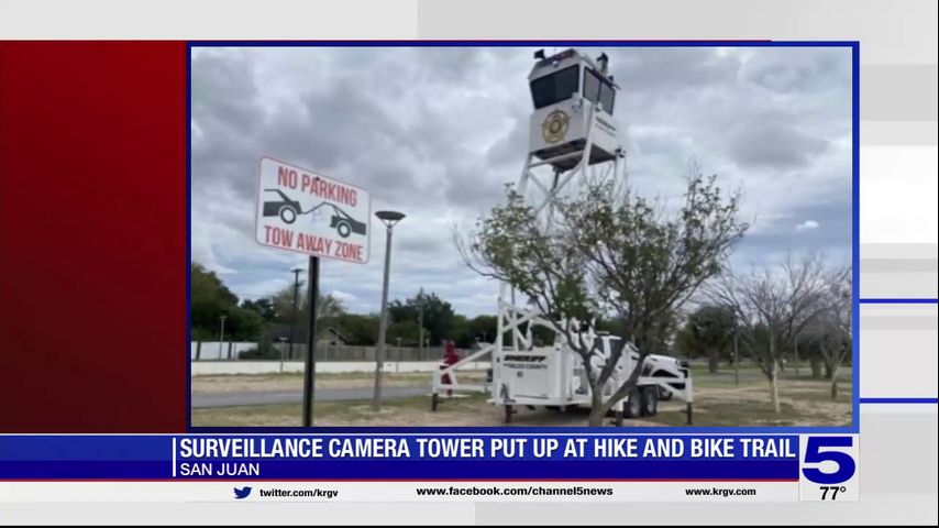 Surveillance camera tower goes up at hike and bike trail in San Juan