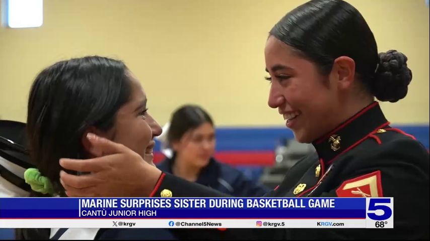 U.S. Marine makes surprise visit to little sister's basketball game in Mission