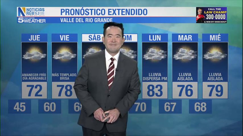 Miércoles 11 de Diciembre: Amanecer frío con día agradable en los bajos 70s