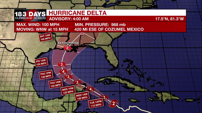 Delta becomes Cat 2 hurricane as it heads towards the Yucatan Peninsula