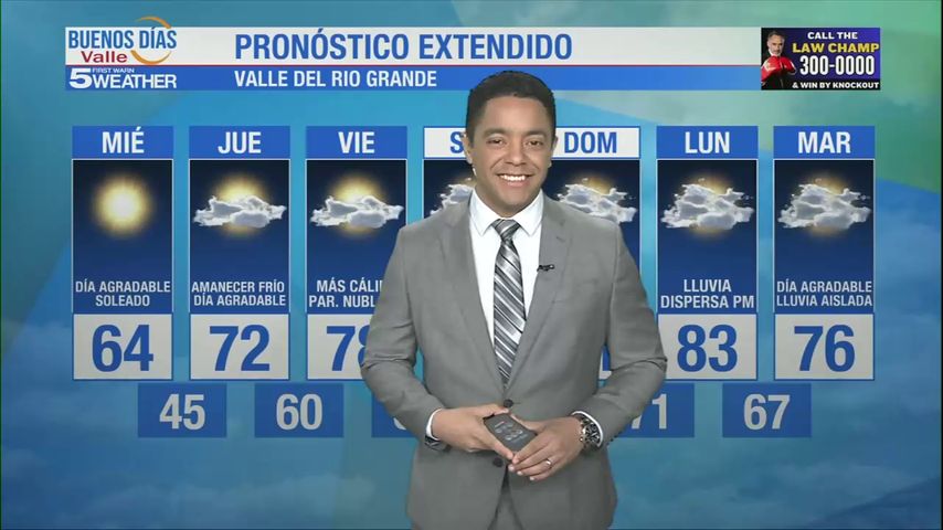 Miércoles 11 de Diciembre: Día fresco y soleado, temperaturas en los 64s