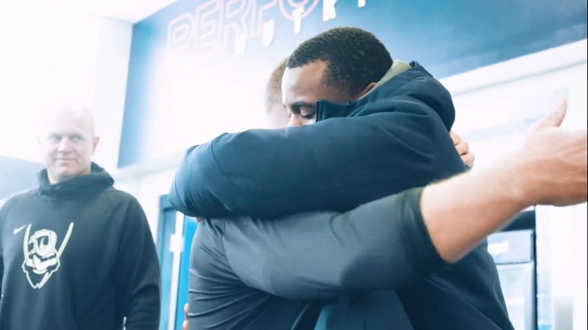 WATCH: Mike Hollins reunites with teammates as he recovers from UVA shooting