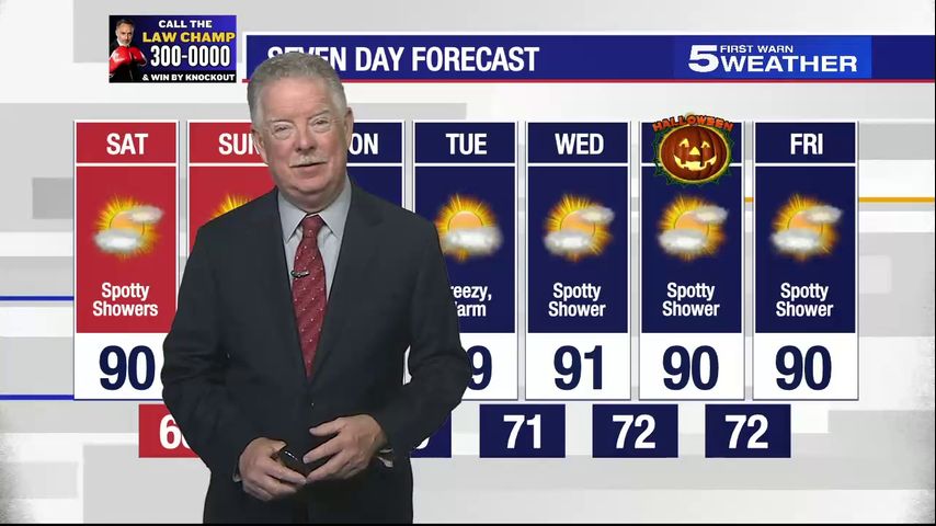 Saturday, Oct. 26, 2024: Spotty shower with temperatures in the low 90s