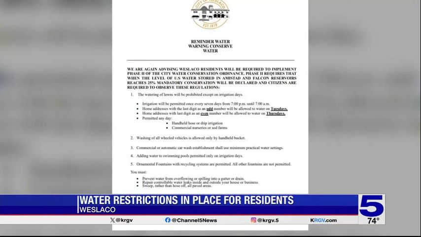 City of Weslaco implements water restrictions for residents