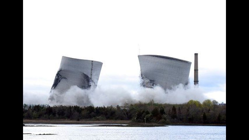 Poof, they're gone: Power plant towers demolished in seconds