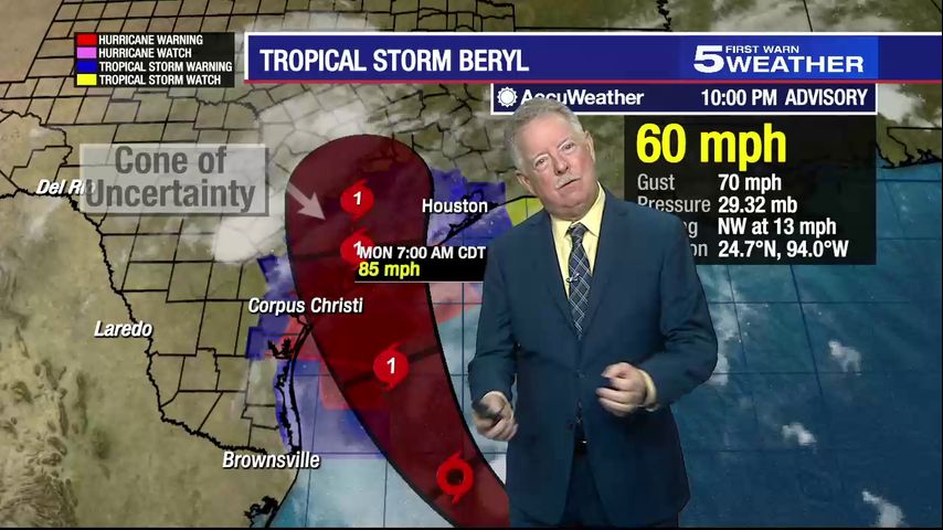 Tracking Beryl's path Saturday evening