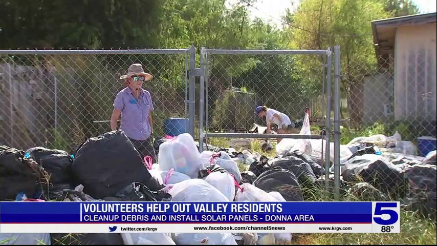 Volunteers help pick up trash and install solar panels at Donna area colonia