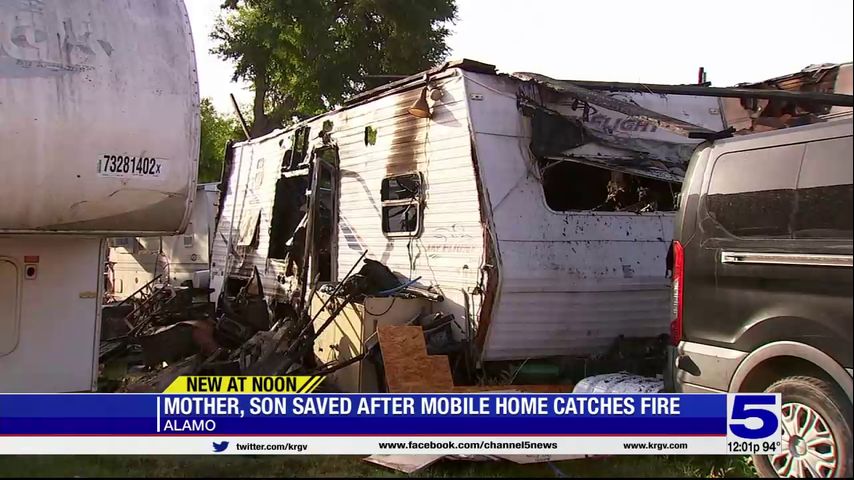 Mother and son saved after mobile home catches fire in Alamo