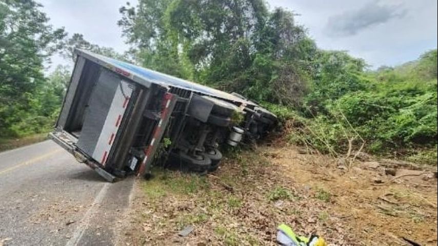 Overturned semitruck blocking Highway 42 at Robert Denham Road