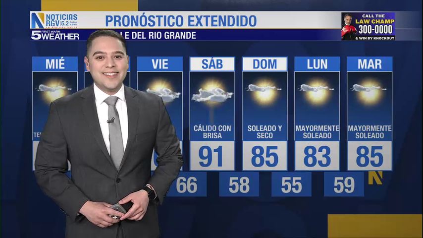 Miércoles 12 de Marzo: Día cálido, temperaturas en los 92s
